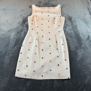Women's Shelli Segal Vintage Dress Size 8‎ Lined White with Embroidered Flowers